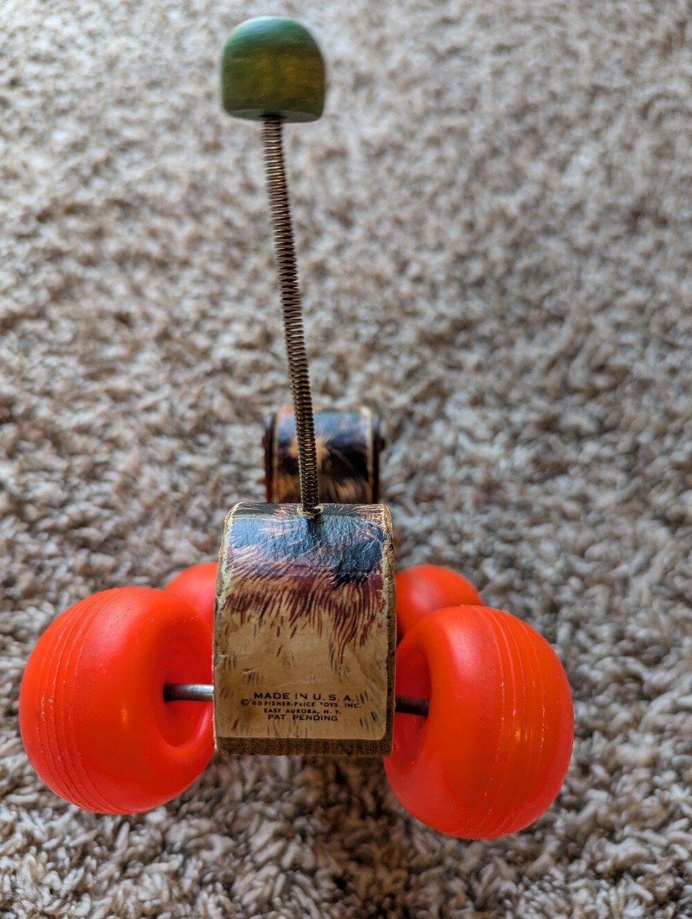 Fisher-Price Wooden Pull Dog Toy with Bright Orange Wheels (Pull String Missing) - Picture 7 of 7